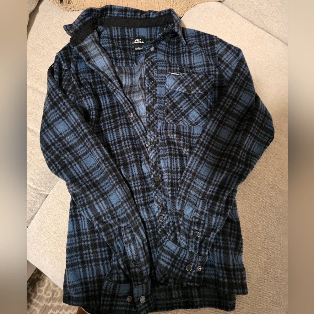 Blue and Black Plaid Button-Up Shirt